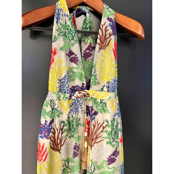 Toccin FLORAL Embroidered Deep V Halter Dress Size 4 - Picture 7 of 12